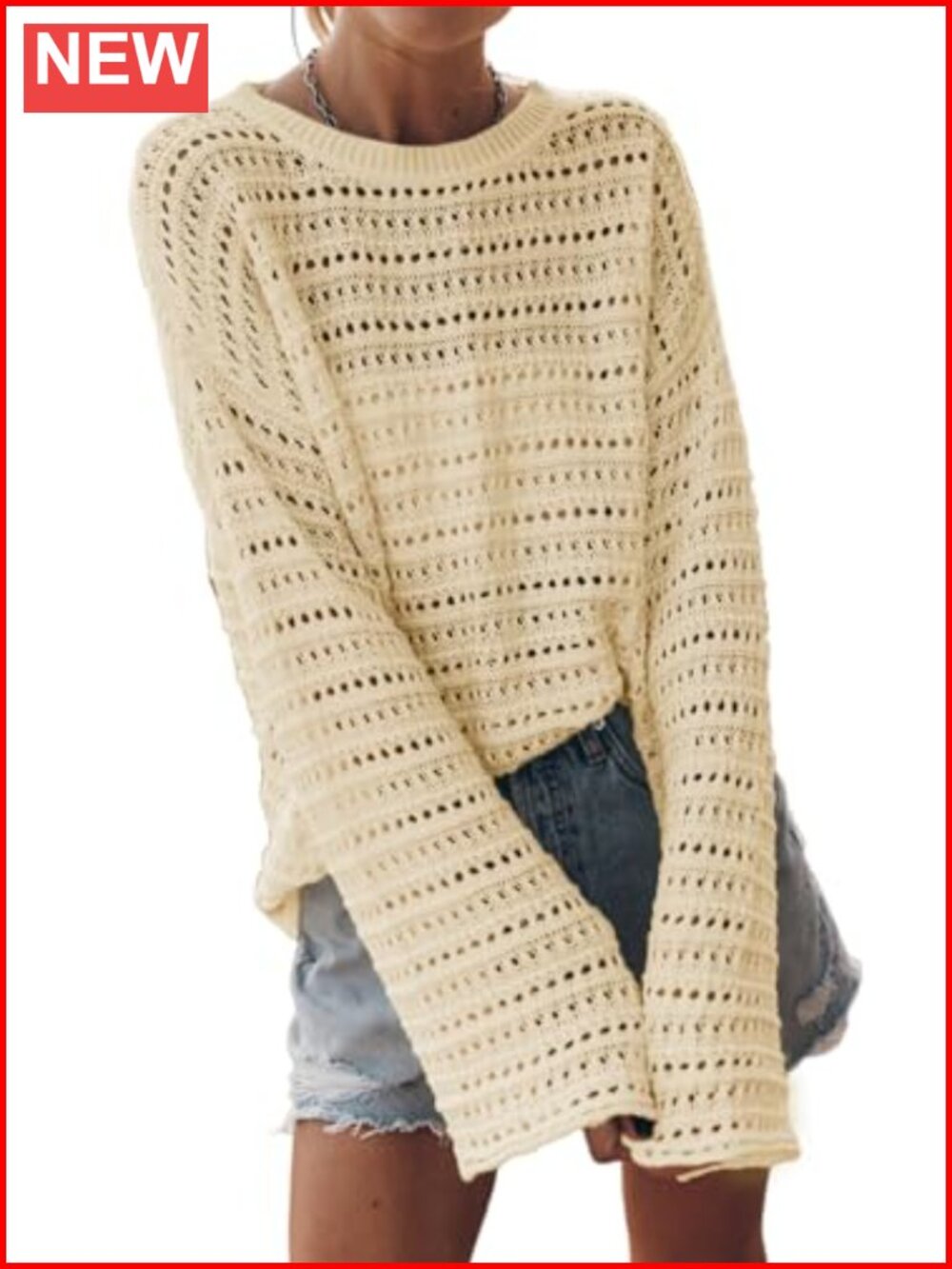 Sidefeel Womens Long Sleeve Crochet Sweater Pullover